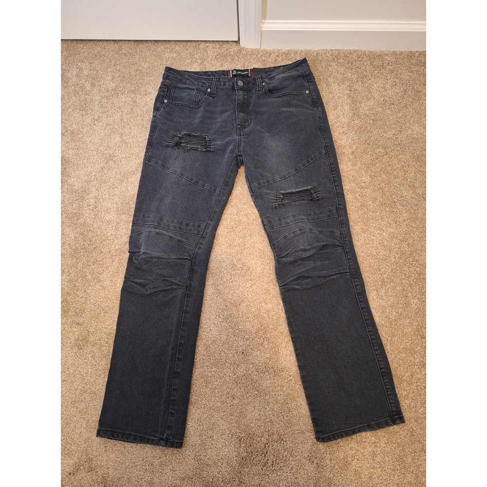 Akademiks Boys Moto Jeans Size‎ 16 Dark Wash Black Distressed Straight Leg Denim